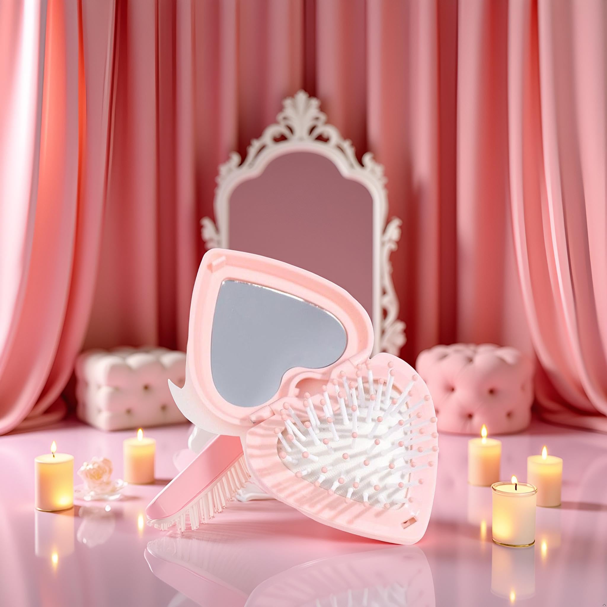 Amazon.com : Pink Heart Hair Brush With Mirror, Air Cushion